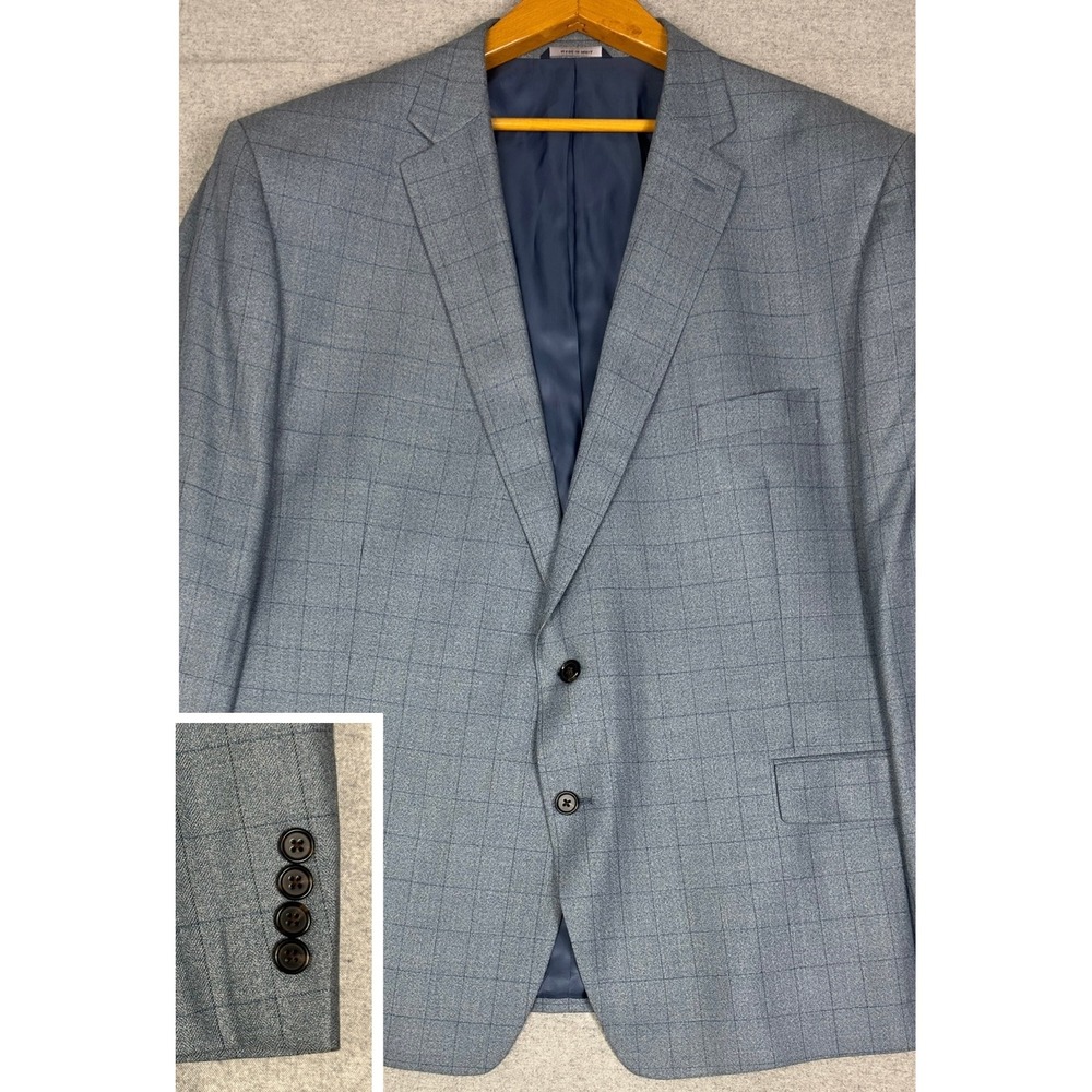 Ralph Lauren Silk Wool Sport Coat Mens 52R Blue Windowpane Plaid Blazer